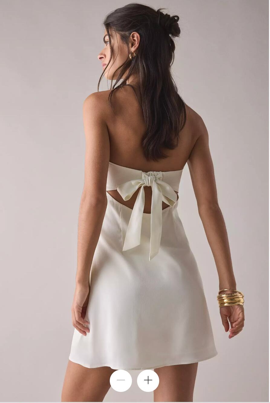 UO Mira Strapless Tie-Back Bow Satin Slip Mini Dress in Ivory Women's sz. M